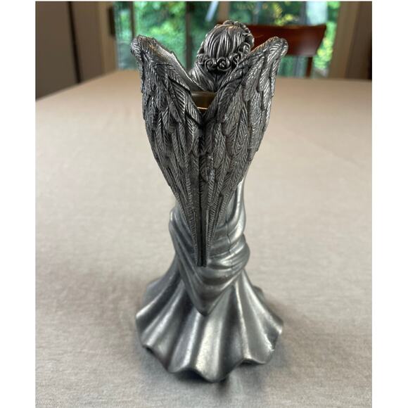 Vintage Pewter Angel Candle Stick Holder Ornate Holiday Christmas Home Decor - Picture 2 of 7